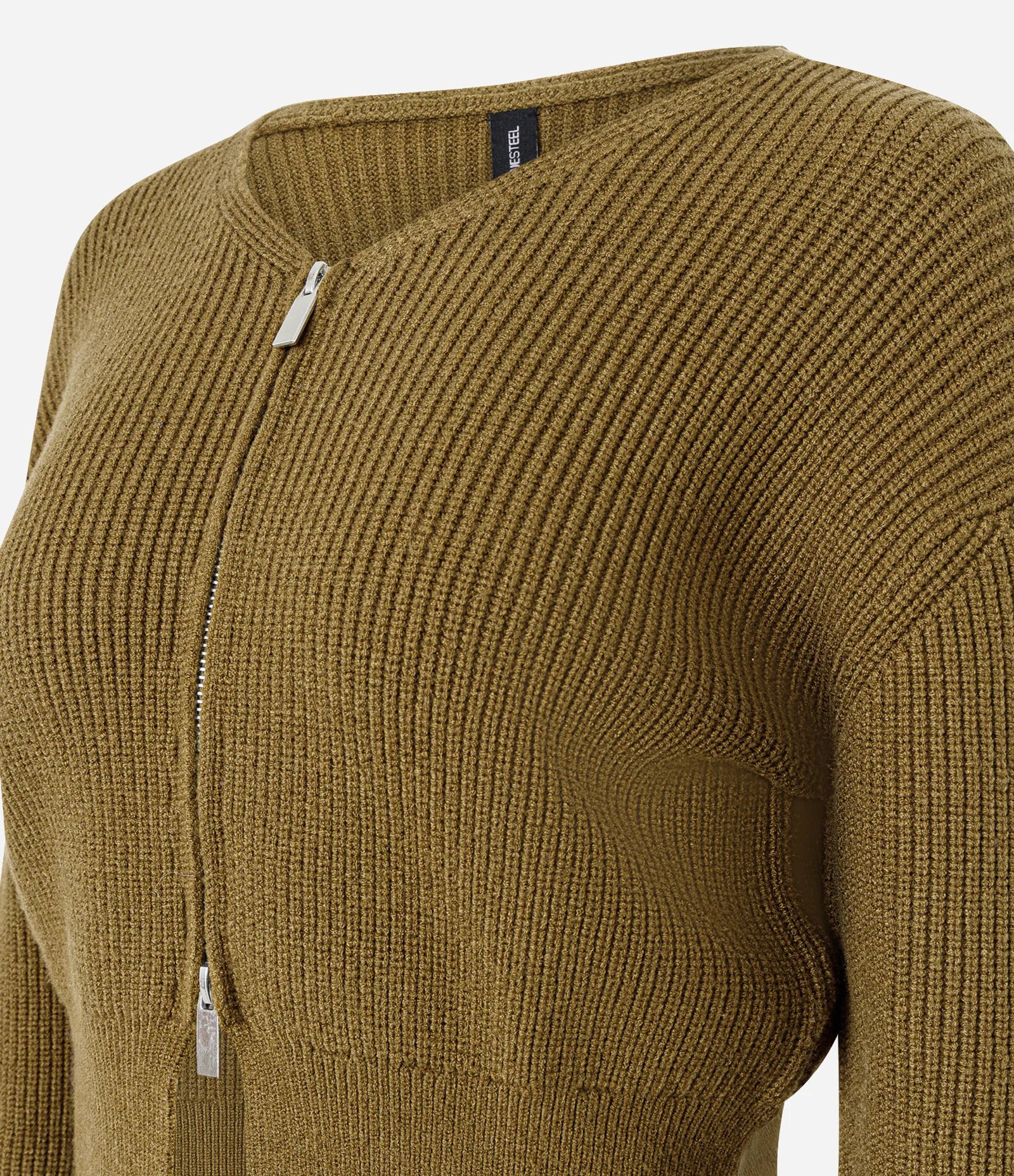 Cardigan em Tricô com Zíper Bilateral e Manga Bufante Verde 2