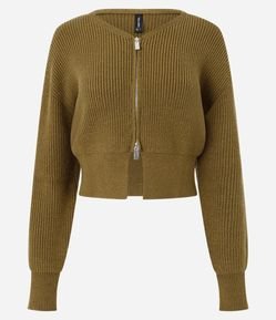 Cardigan em Tricô com Zíper Bilateral e Manga Bufante