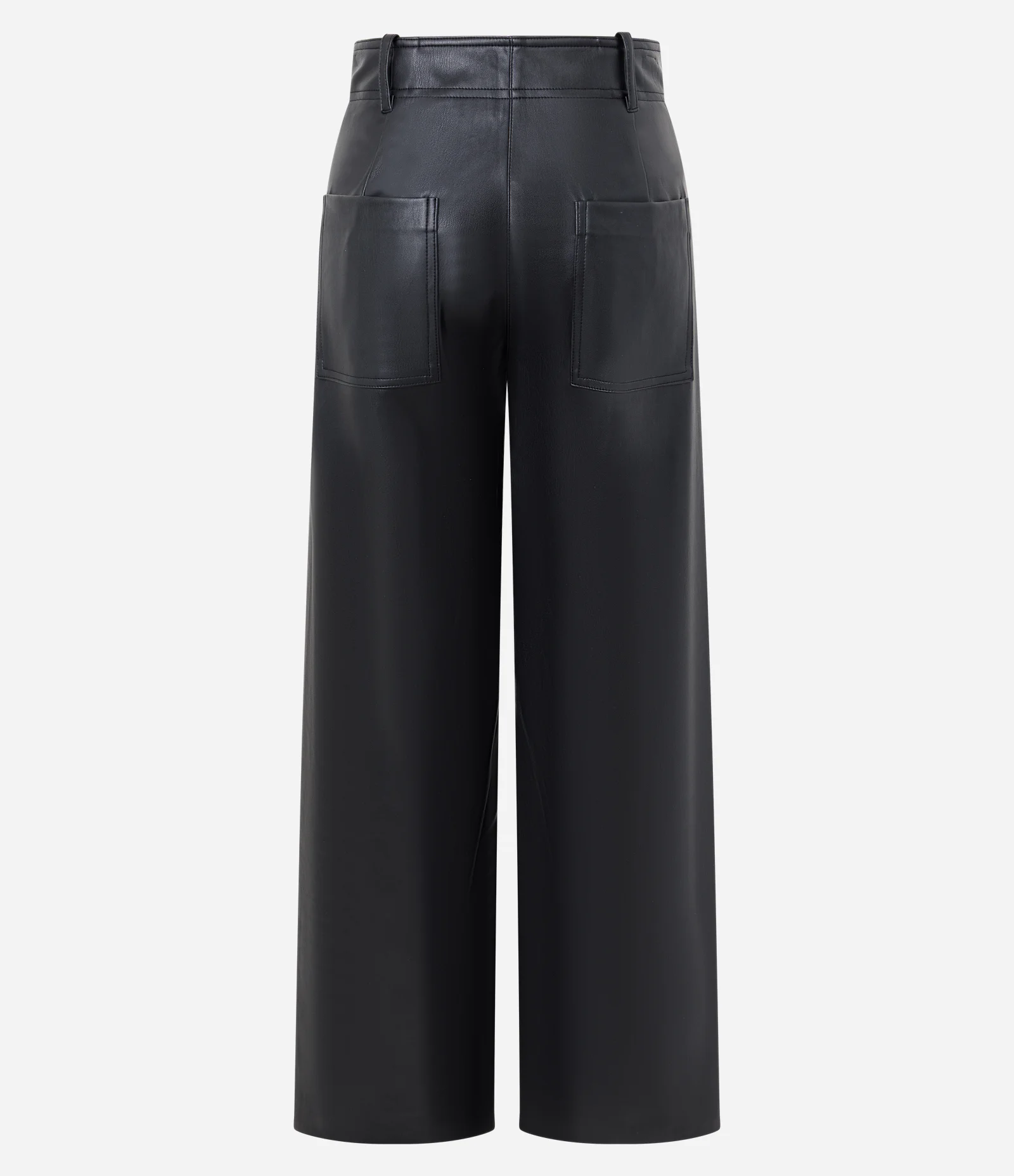 Calça Wide Leg em PU com Aplicação de Bolsos Preto 6