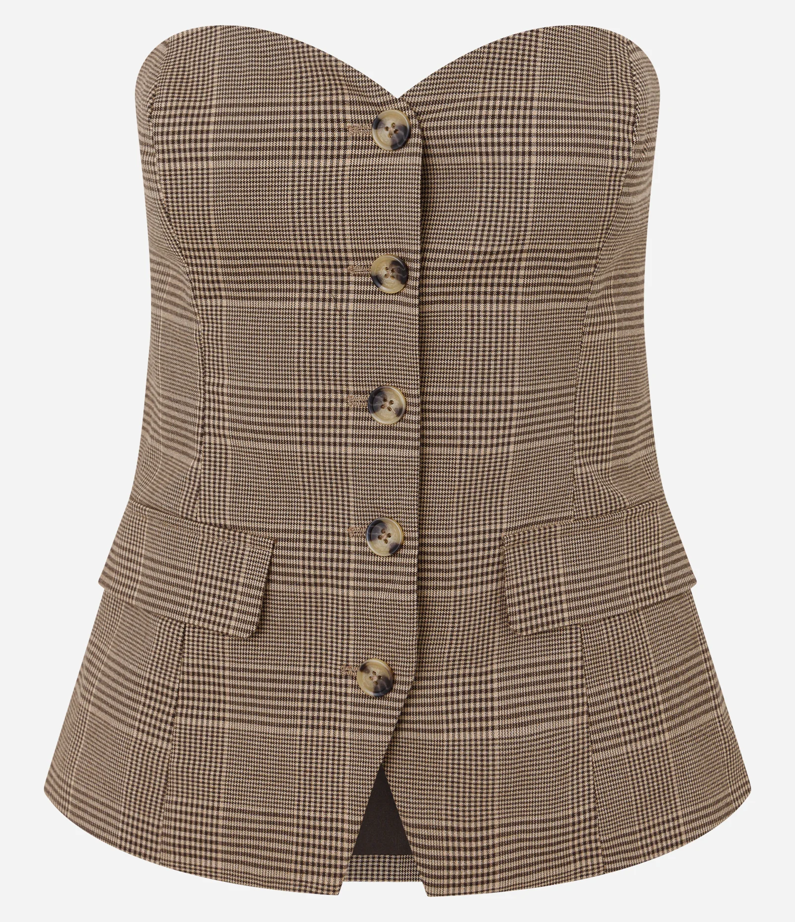 Blusa Feminina Alfaiatada Xadrez com Decote Coração Marrom 1