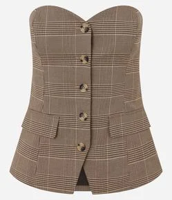 Blusa Feminina Alfaiatada Xadrez com Decote Coração