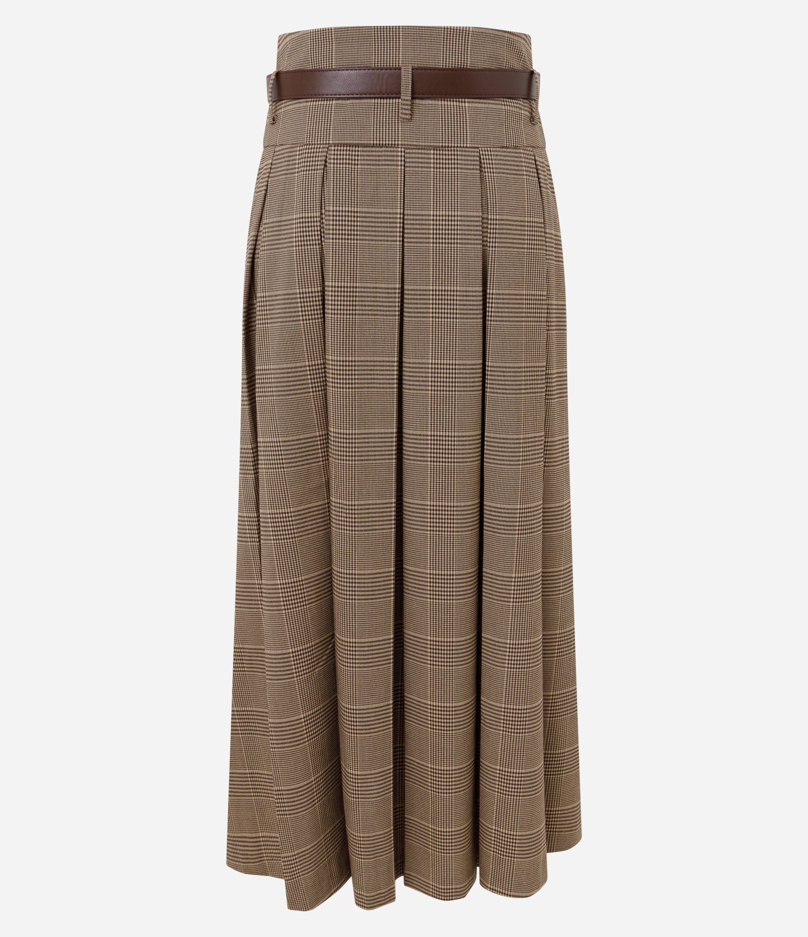 Saia Midi Xadrez Alfaiatada com Cinto e Pregas Marcadas Marrom 7