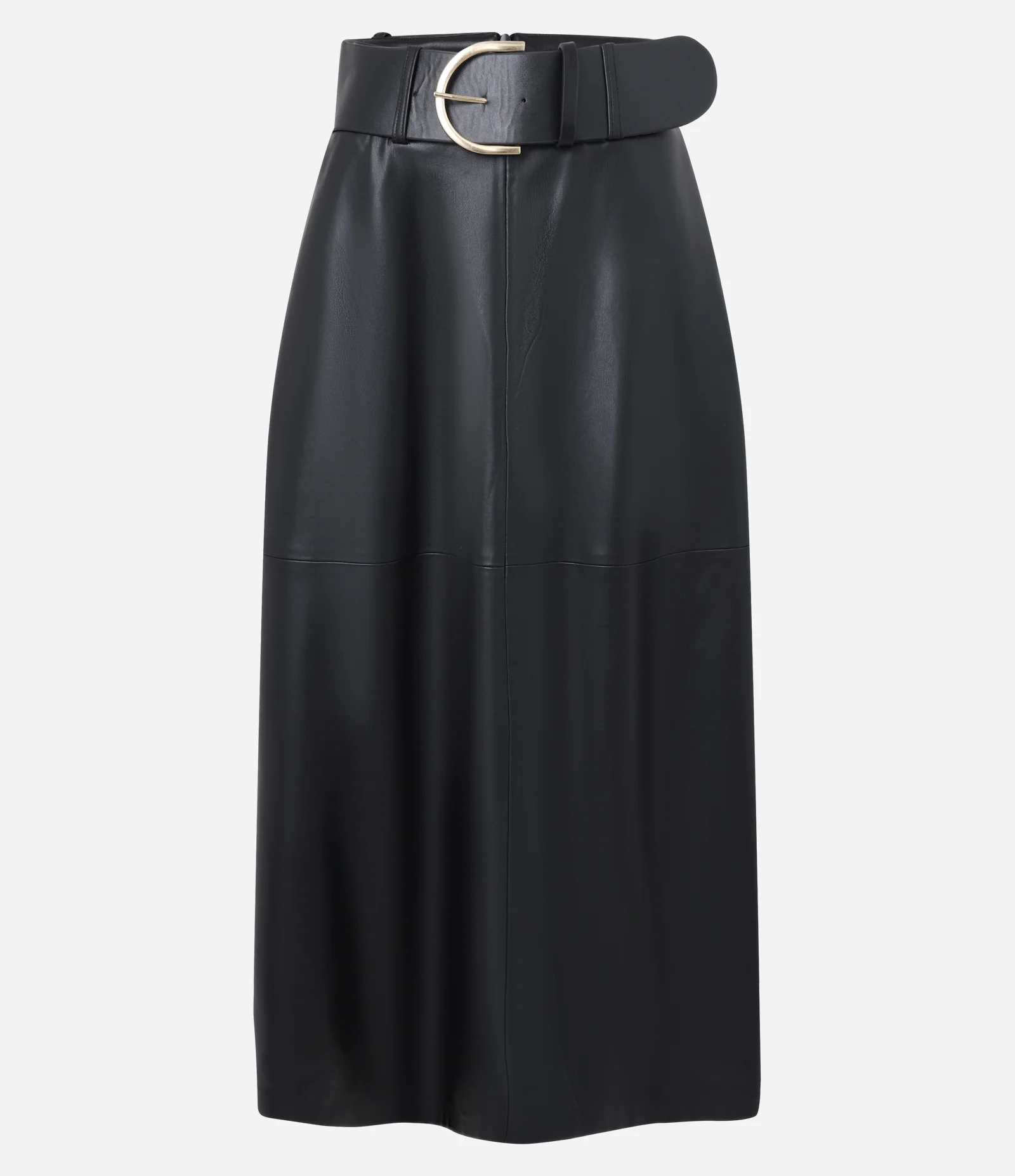 Saia Midi em PU com Cinto Largo Preto 1