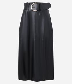 Saia Midi em PU com Cinto Largo