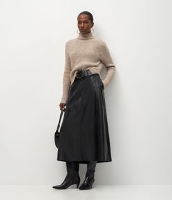 Saia Midi em PU com Cinto Largo