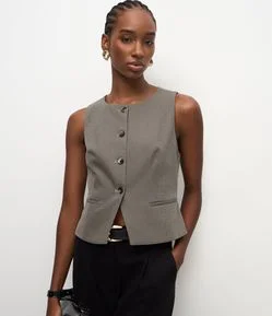 Colete Alfaiatado com Estampa de Mini Xadrez