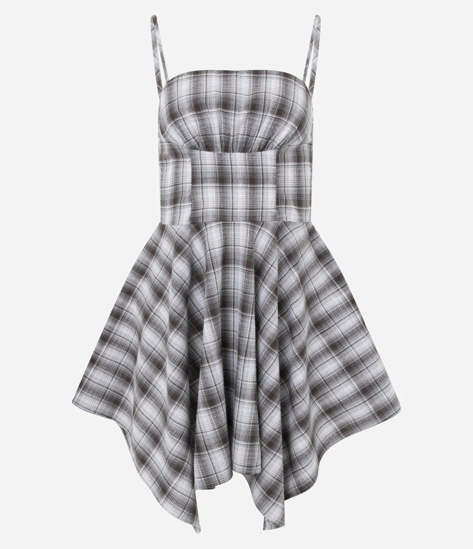 Vestido de Alcinha em Flanela Xadrez com Pontas na Barra Cinza 1