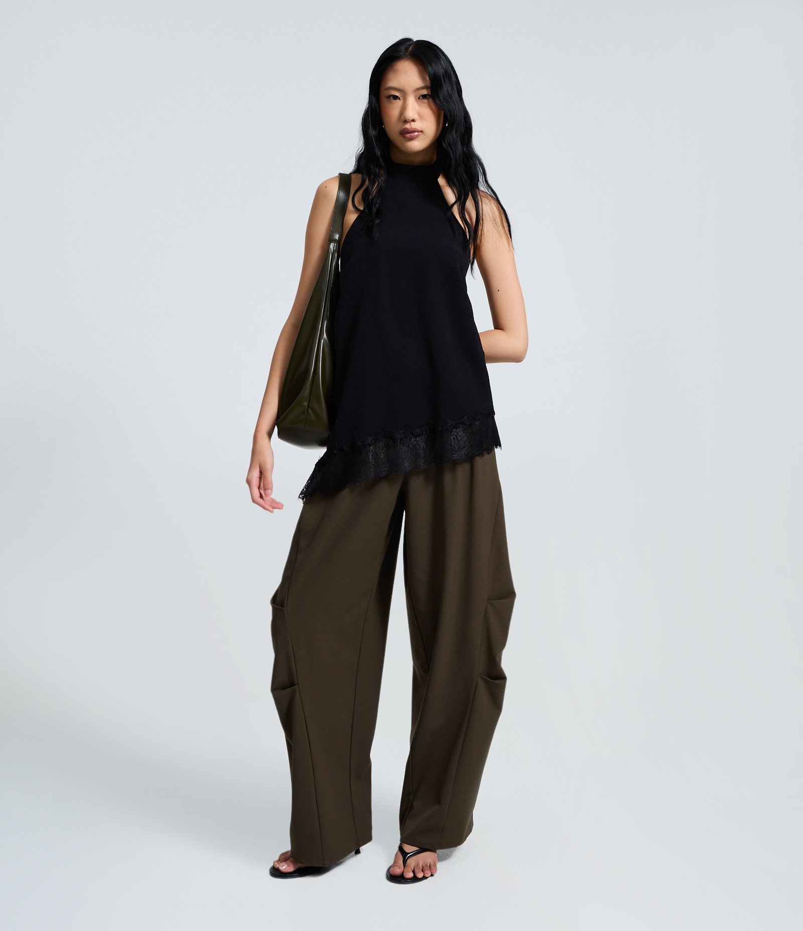 Calça Alfaiatada Barrel Verde Escuro 1