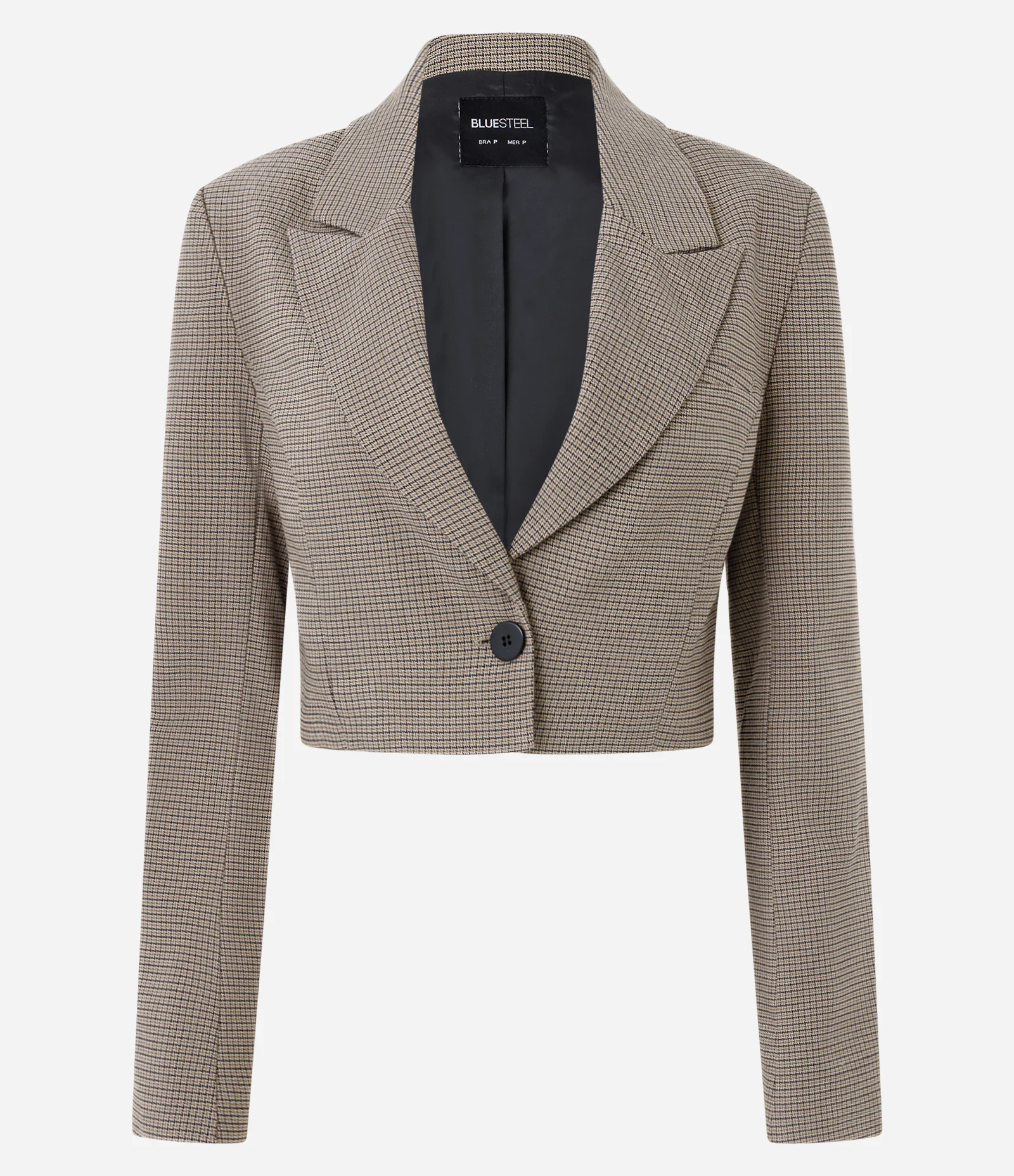 Blazer Cropped Alfaiatado com Estampa Xadrez Marrom 1