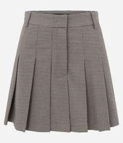 Short Saia Alfaiatado em Xadrez com Plissado