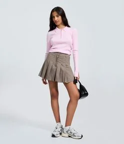 Short Saia Alfaiatado em Xadrez com Plissado