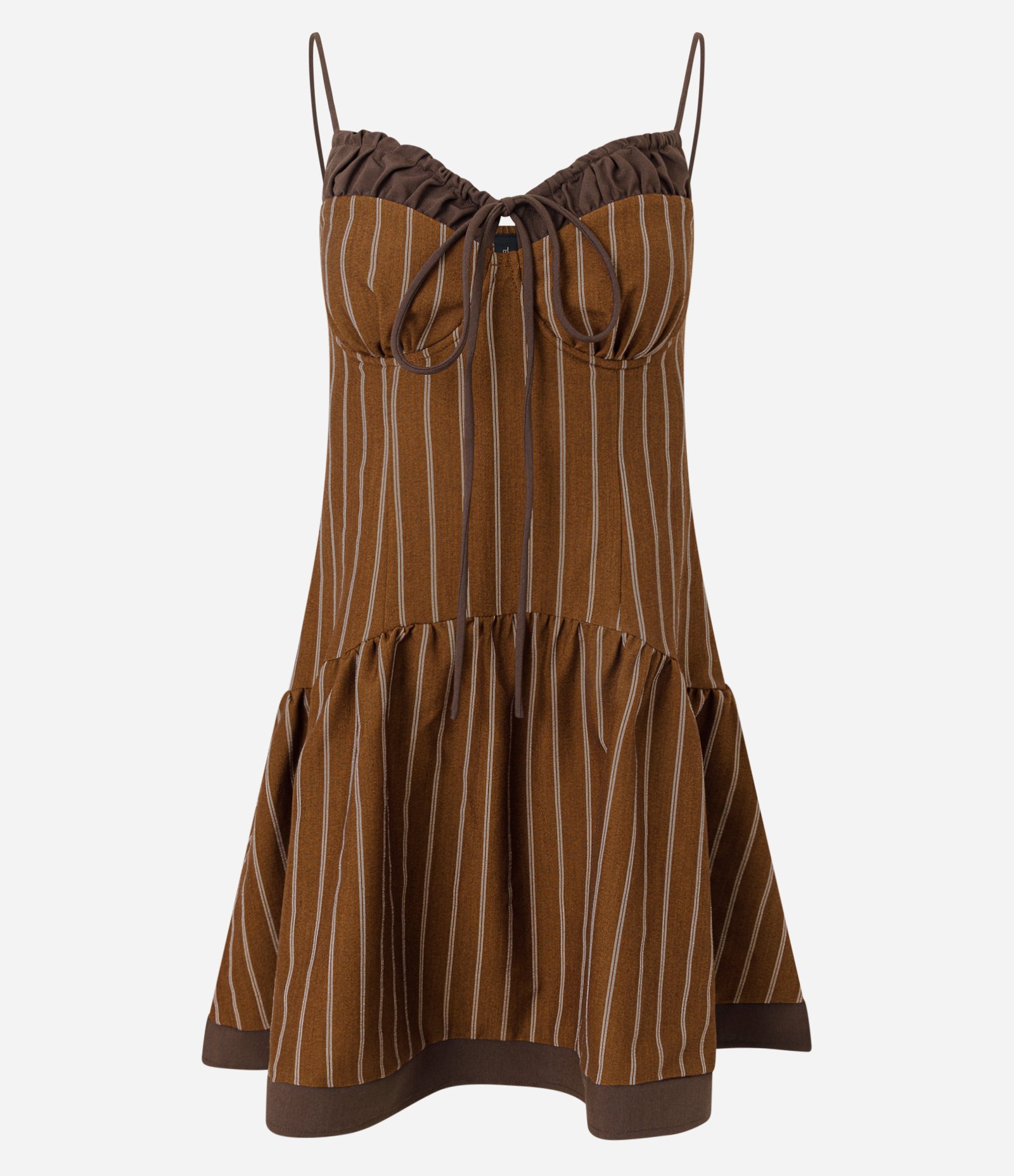 Vestido de Alça com Listras Risca de Giz Marrom 7