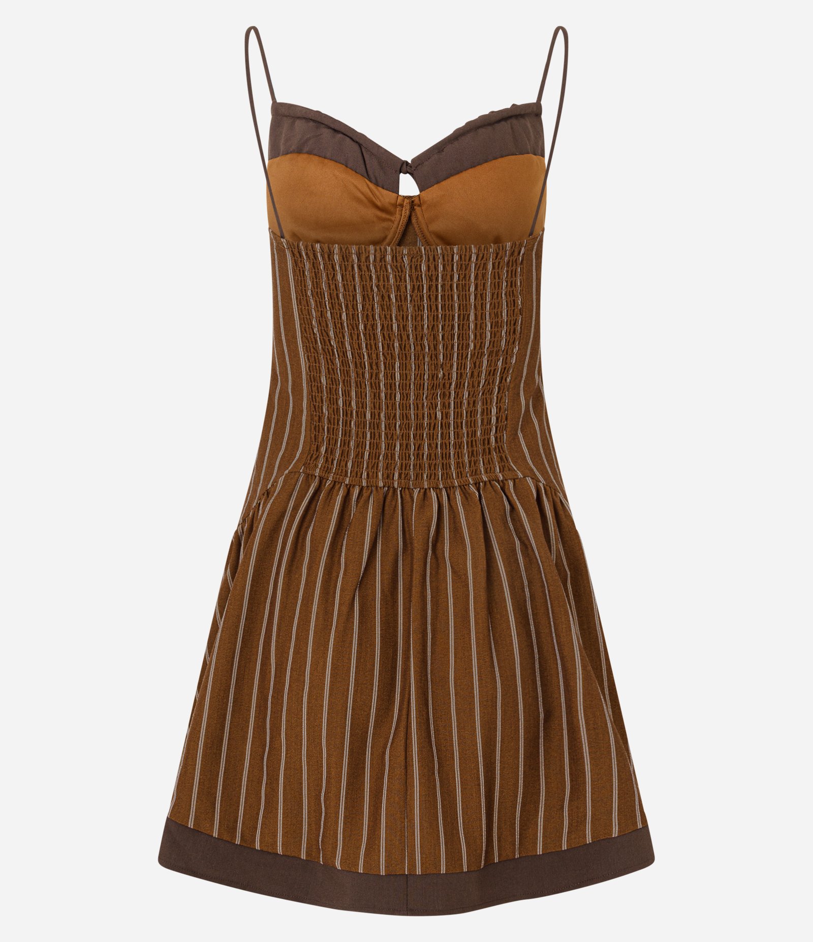 Vestido de Alça com Listras Risca de Giz Marrom 8