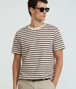 Camiseta Regular em Algodão com Listras em Fio Tinto