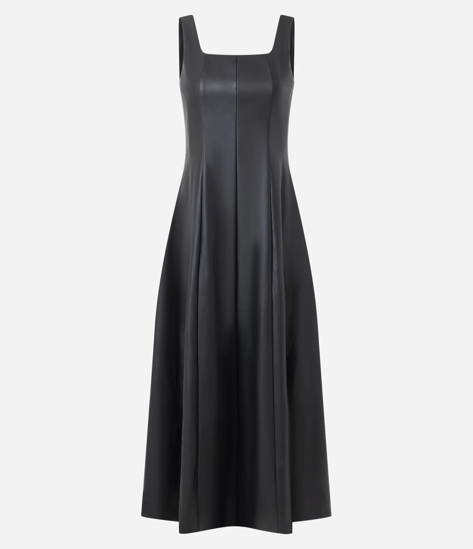 Vestido Midi em PU com Decote Quadrado Preto 5