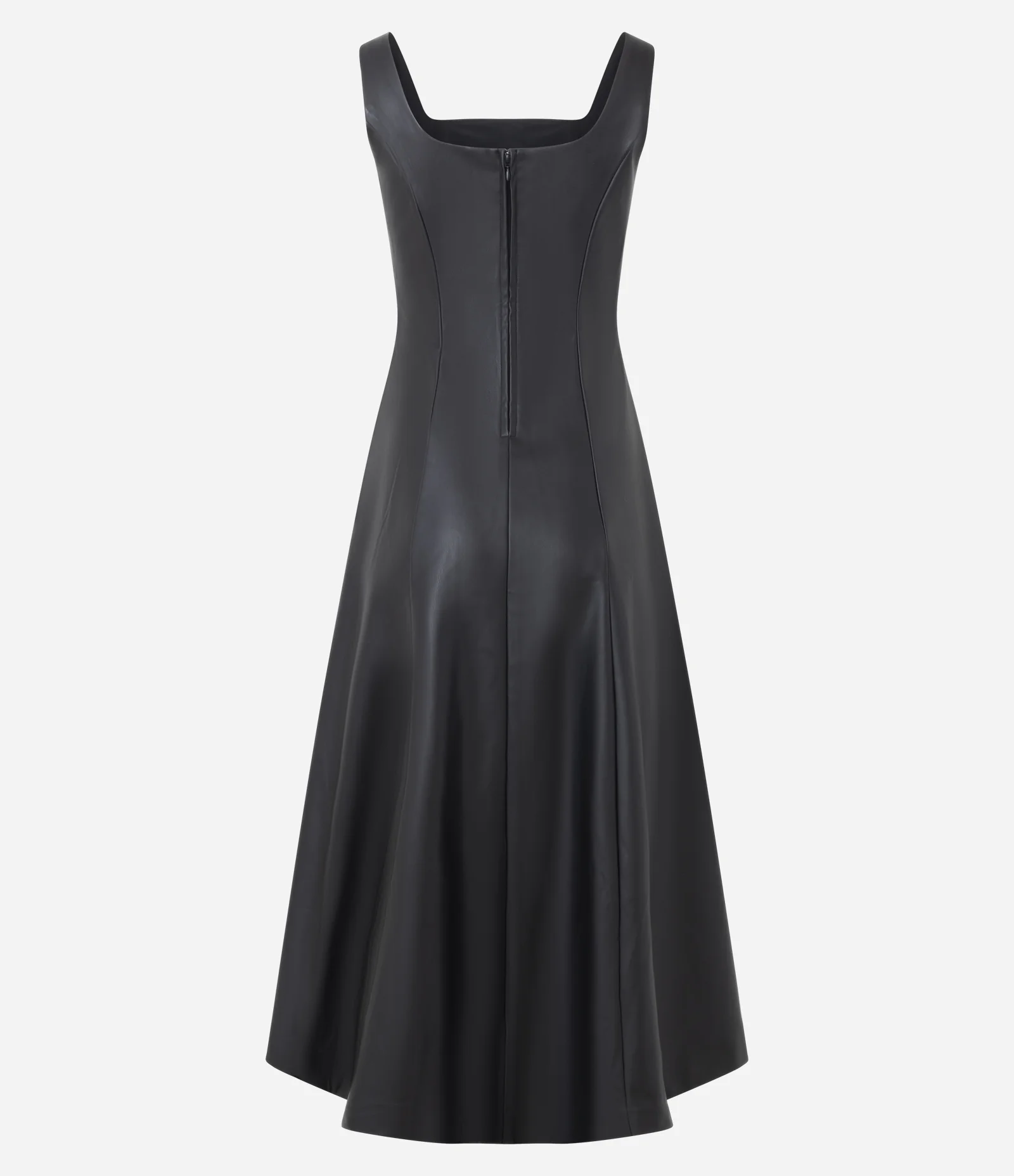 Vestido Midi em PU com Decote Quadrado Preto 6