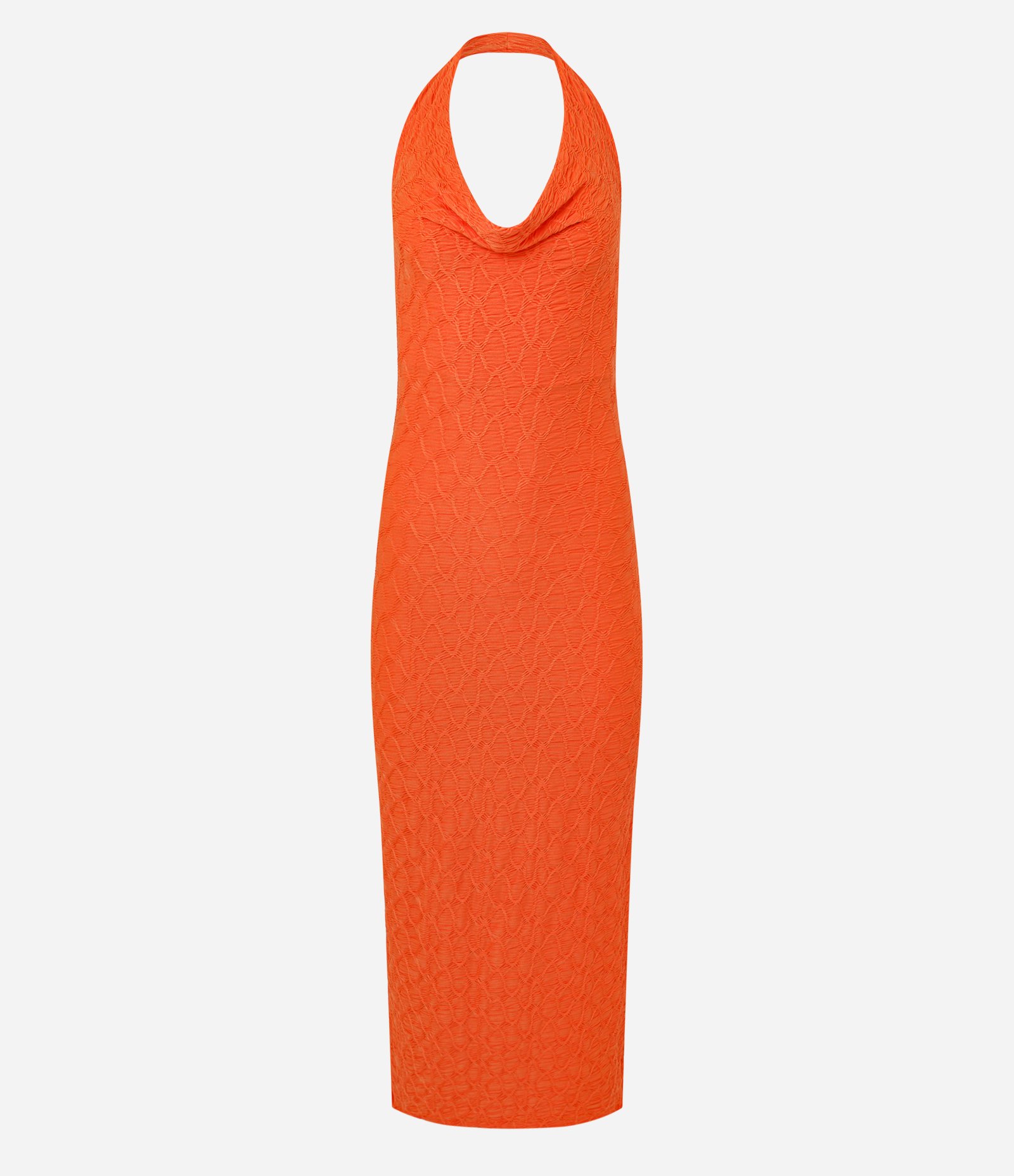 Vestido Frente Única com Decote Halter e Franzido Lateral Laranja 1