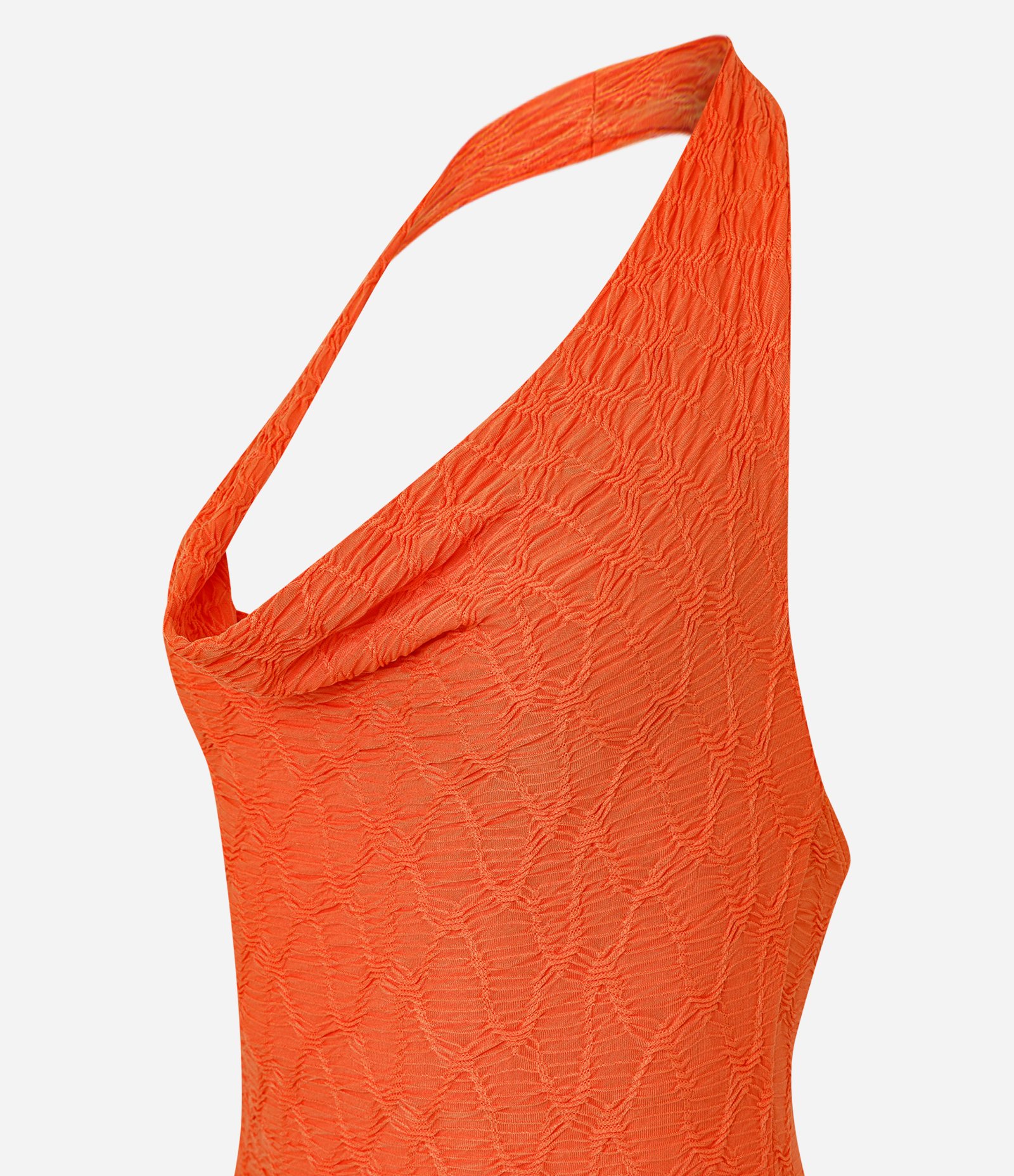 Vestido Frente Única com Decote Halter e Franzido Lateral Laranja 2