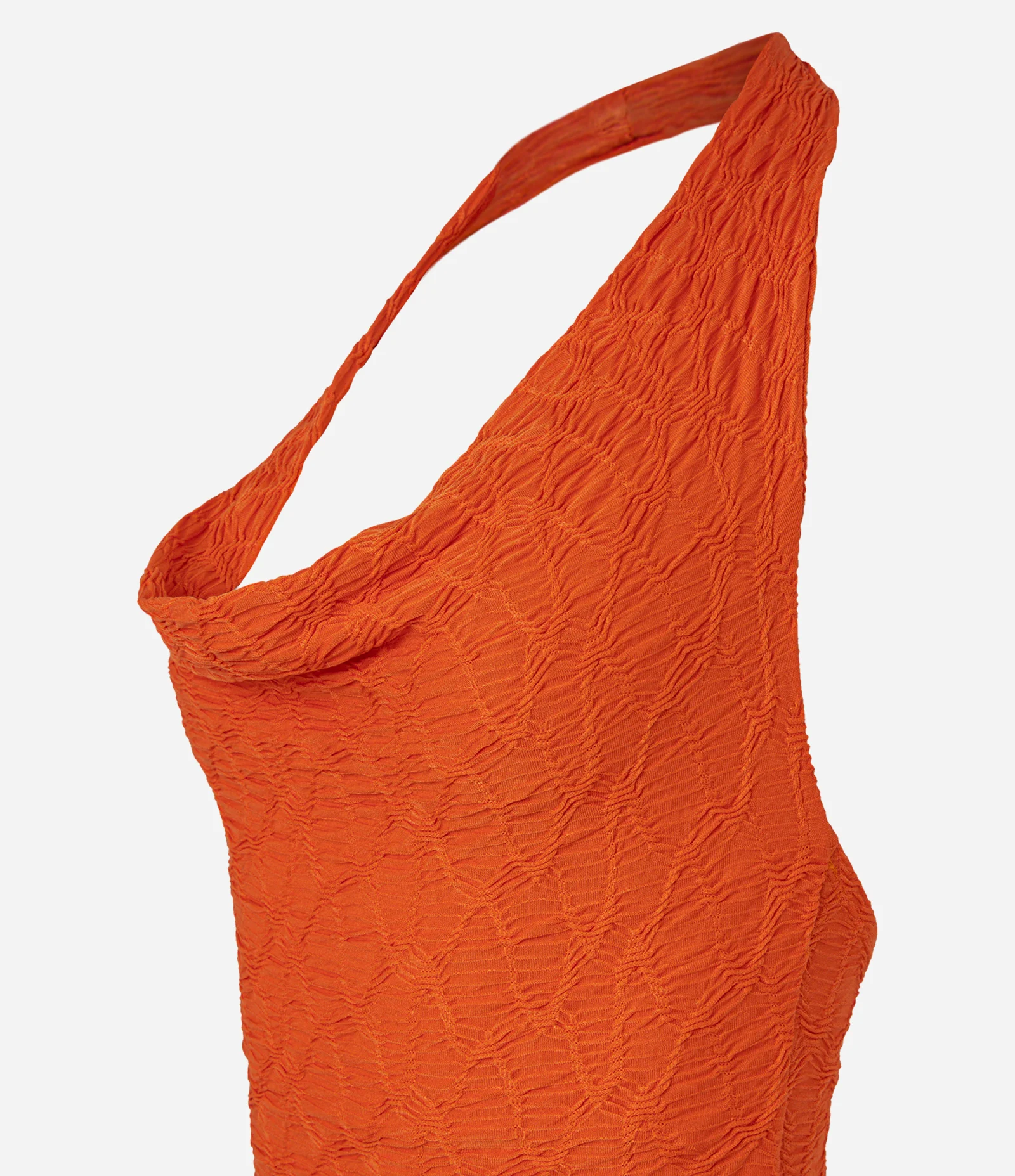 Vestido Frente Única com Decote Halter e Franzido Lateral Laranja Escuro 2