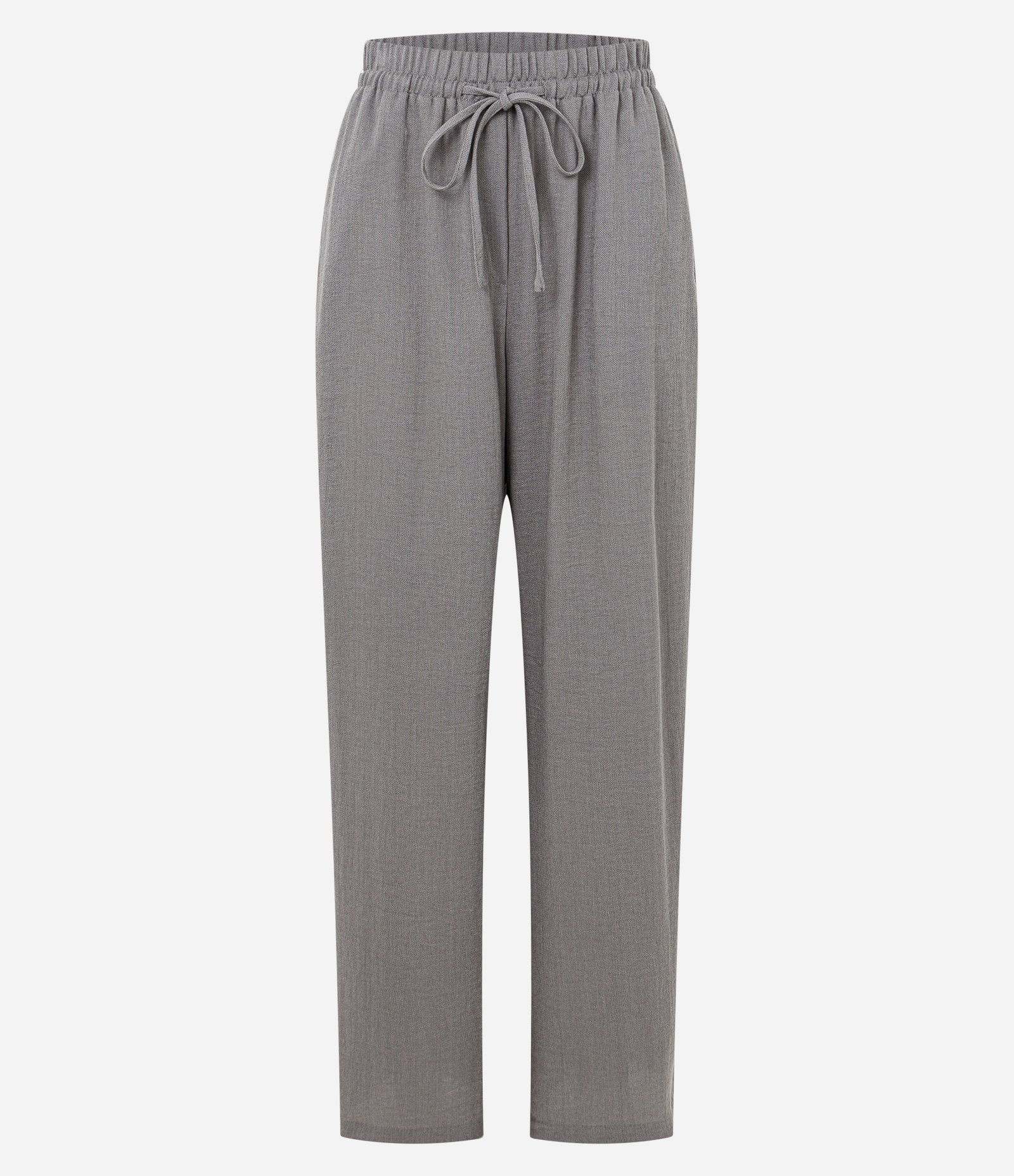 Calça Reta em Chalis com Cós Elástico e Amarração Frontal Cinza Escuro 5