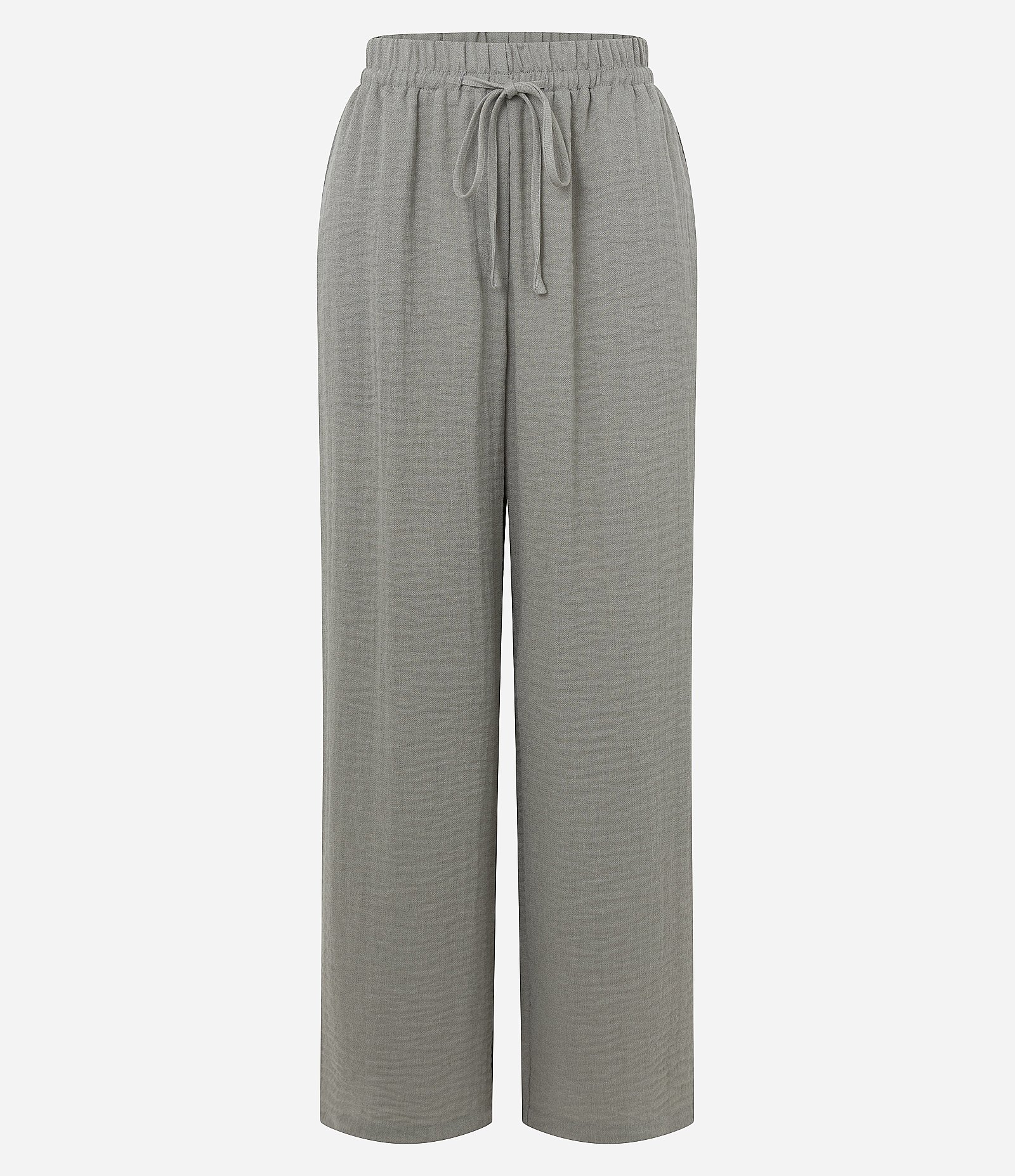 Calça Reta em Chalis com Cós Elástico e Amarração Frontal Cinza 5