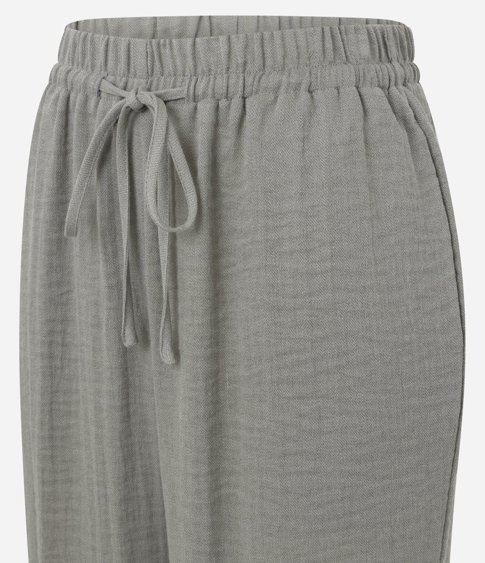 Calça Reta em Chalis com Cós Elástico e Amarração Frontal Cinza 6
