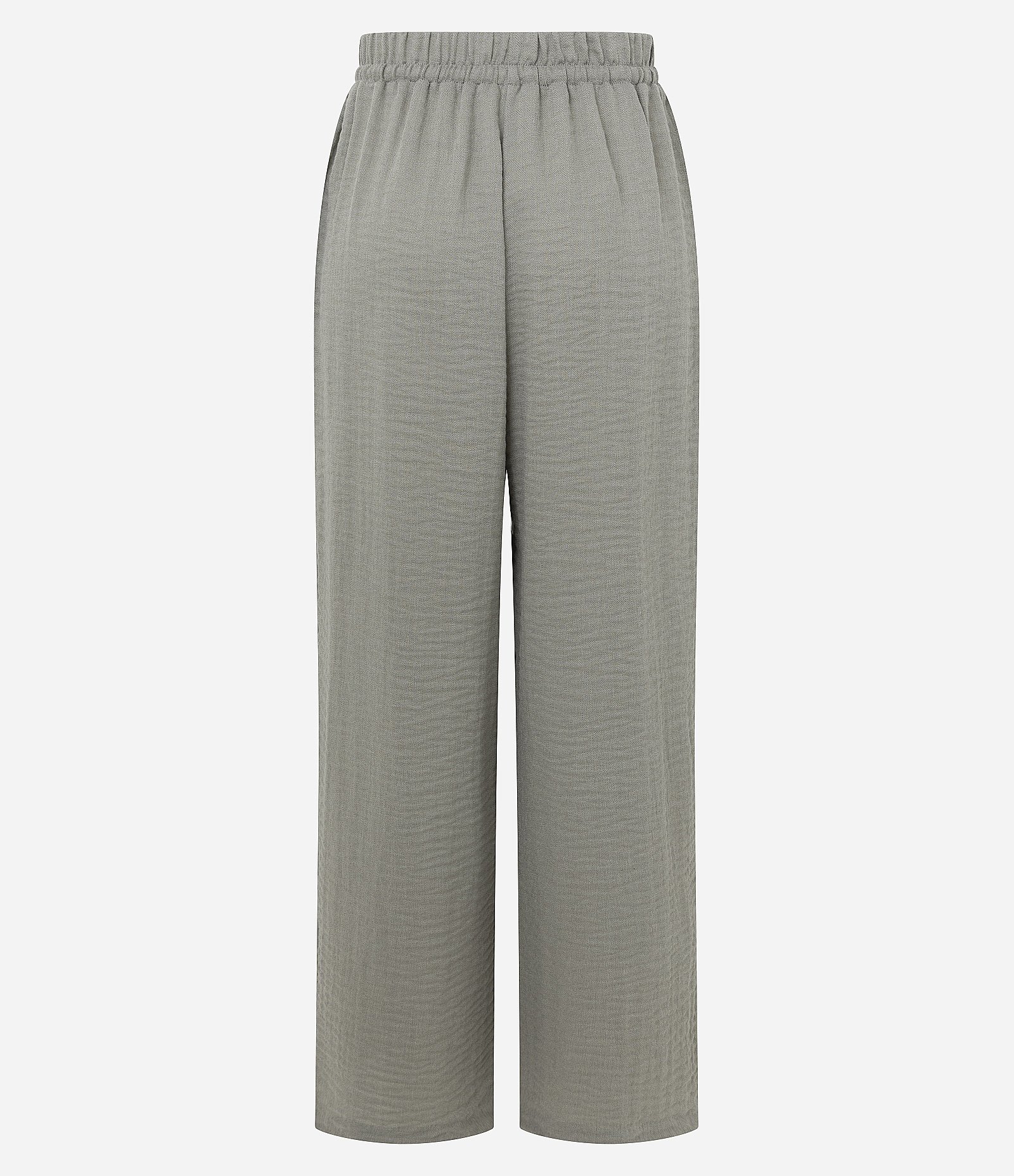 Calça Reta em Chalis com Cós Elástico e Amarração Frontal Cinza 7