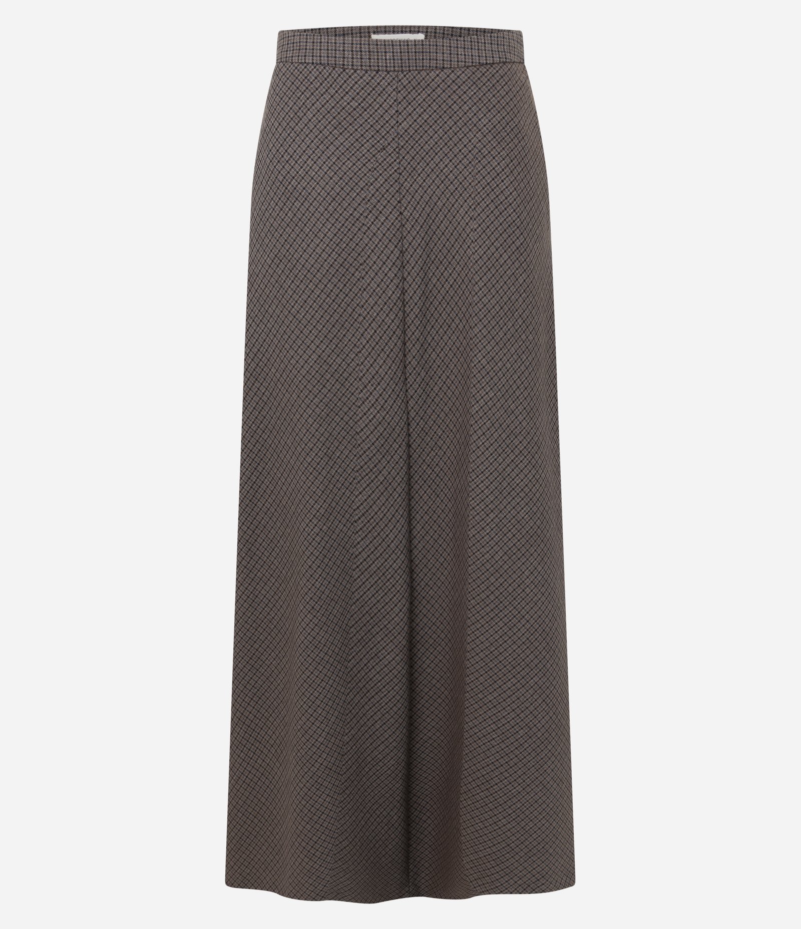 Saia Midi Alfaiataria Xadrez com Cós Liso Marrom 1