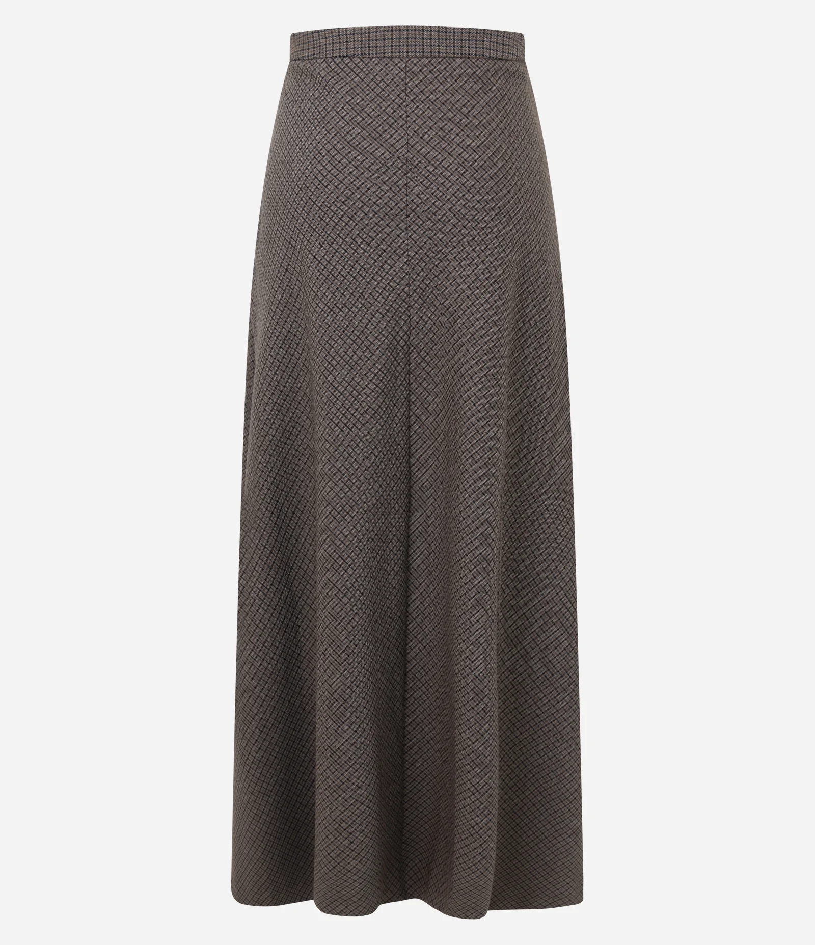 Saia Midi Alfaiataria Xadrez com Cós Liso Marrom 2