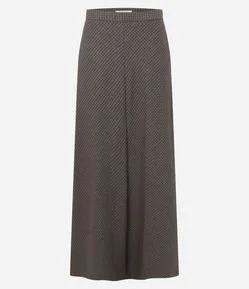 Saia Midi Alfaiataria Xadrez com Cós Liso