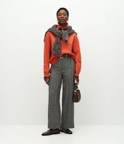 Calça Reta Alfaiatada com Cós Traspassado