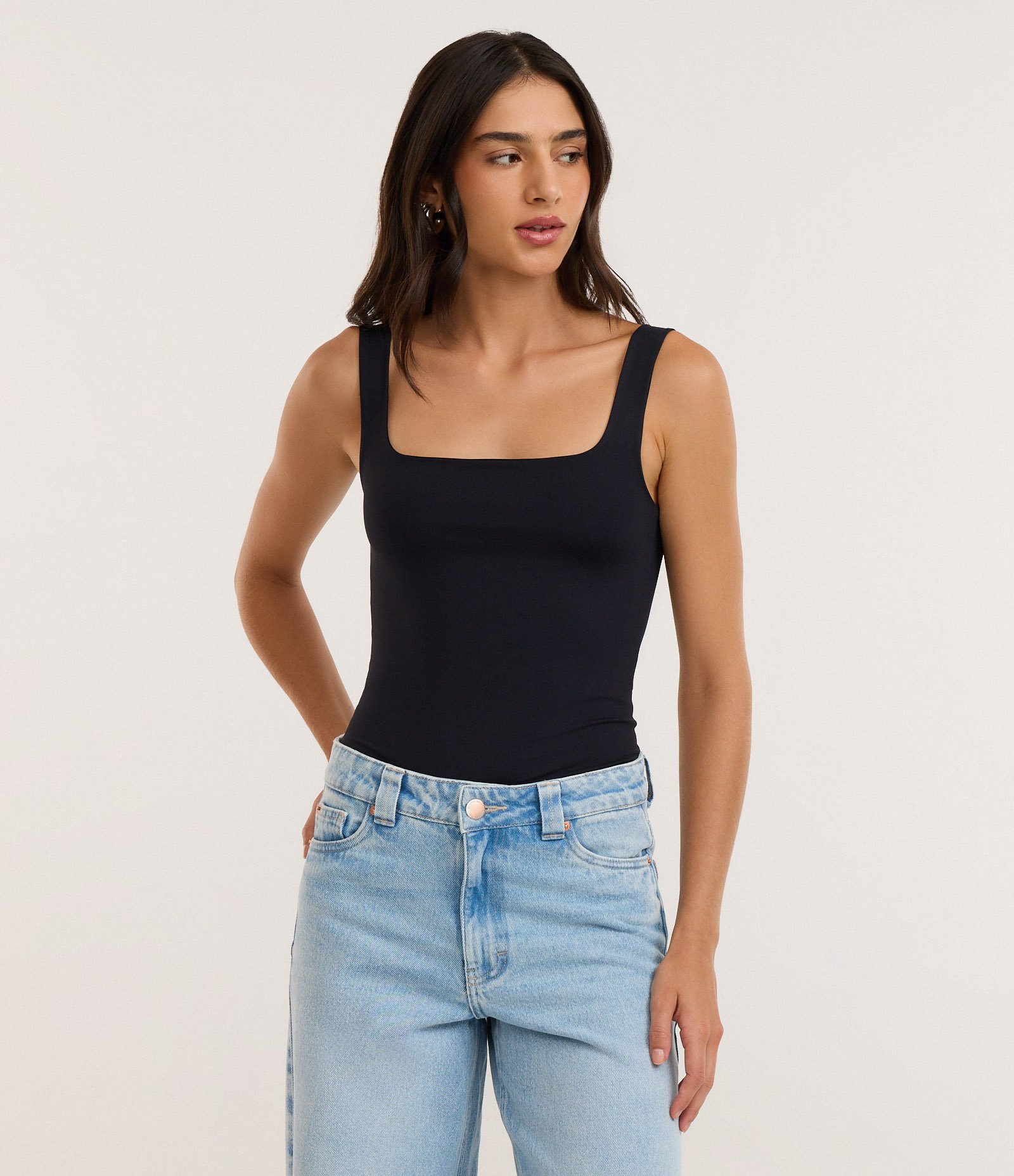 Body em Poliamida com Decote Quadrado Preto 1