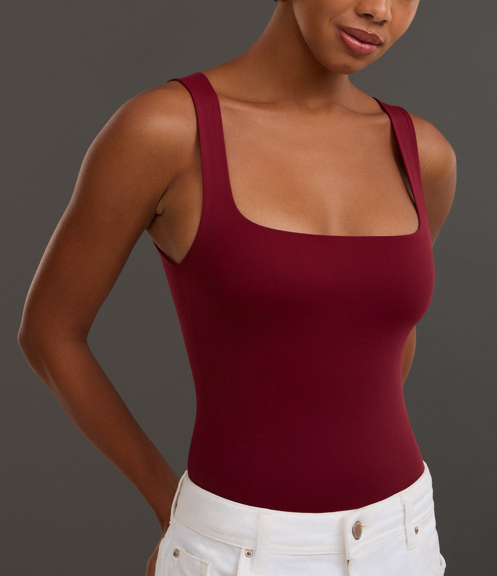 Body em Poliamida com Decote Quadrado Bordô 3