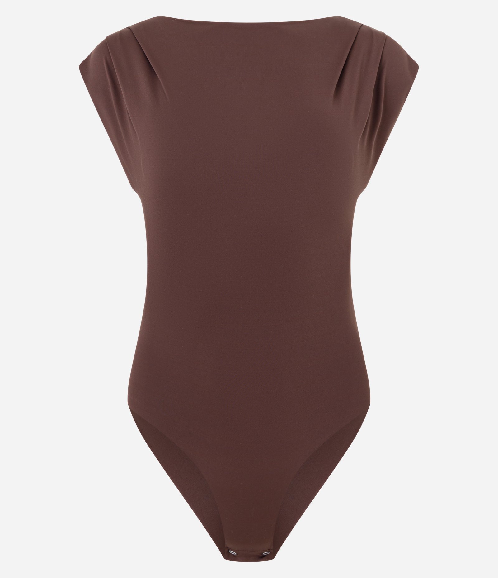 Body Canoa em Poliamida com Pregas no Ombro Marrom 4