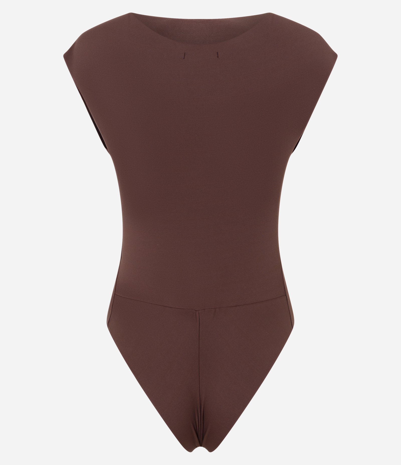 Body Canoa em Poliamida com Pregas no Ombro Marrom 5