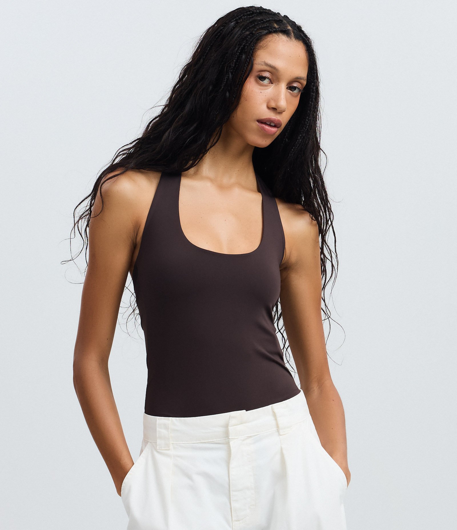 Body Frente Única em Poliamida Marrom 1