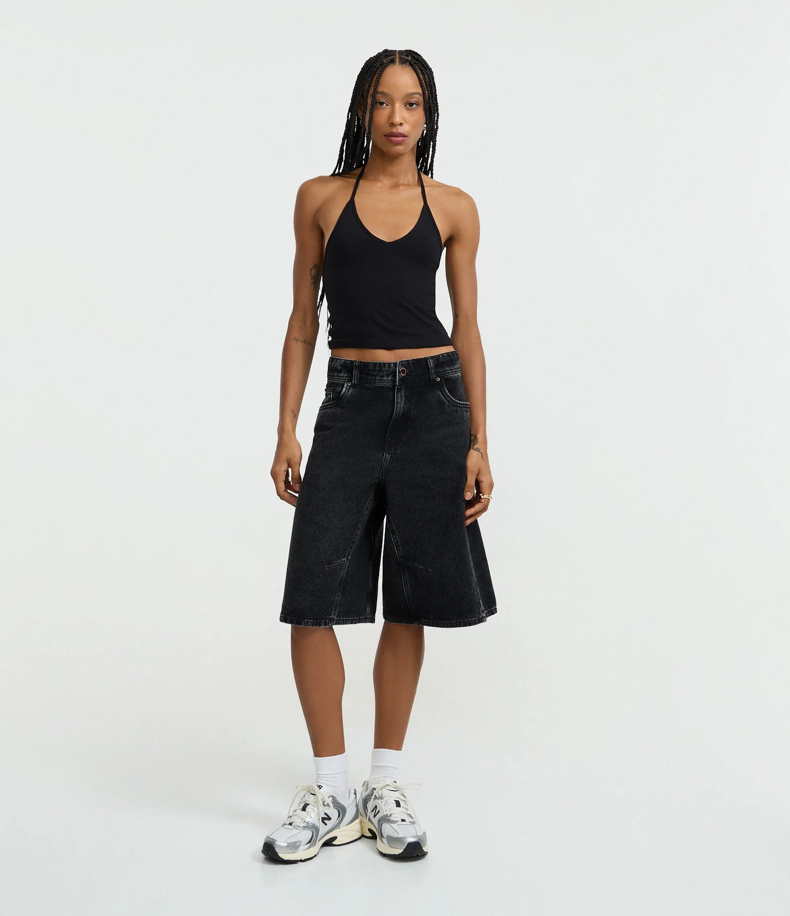 Blusa Cropped Frente Única em Cotton com Amarração Preto 2