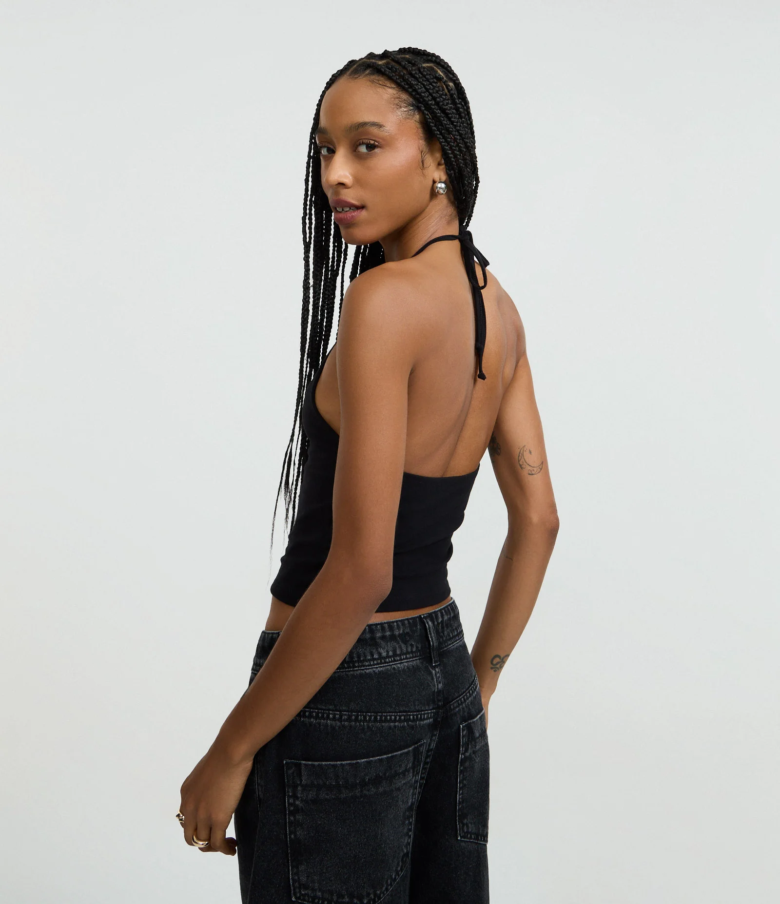 Blusa Cropped Frente Única em Cotton com Amarração Preto 3