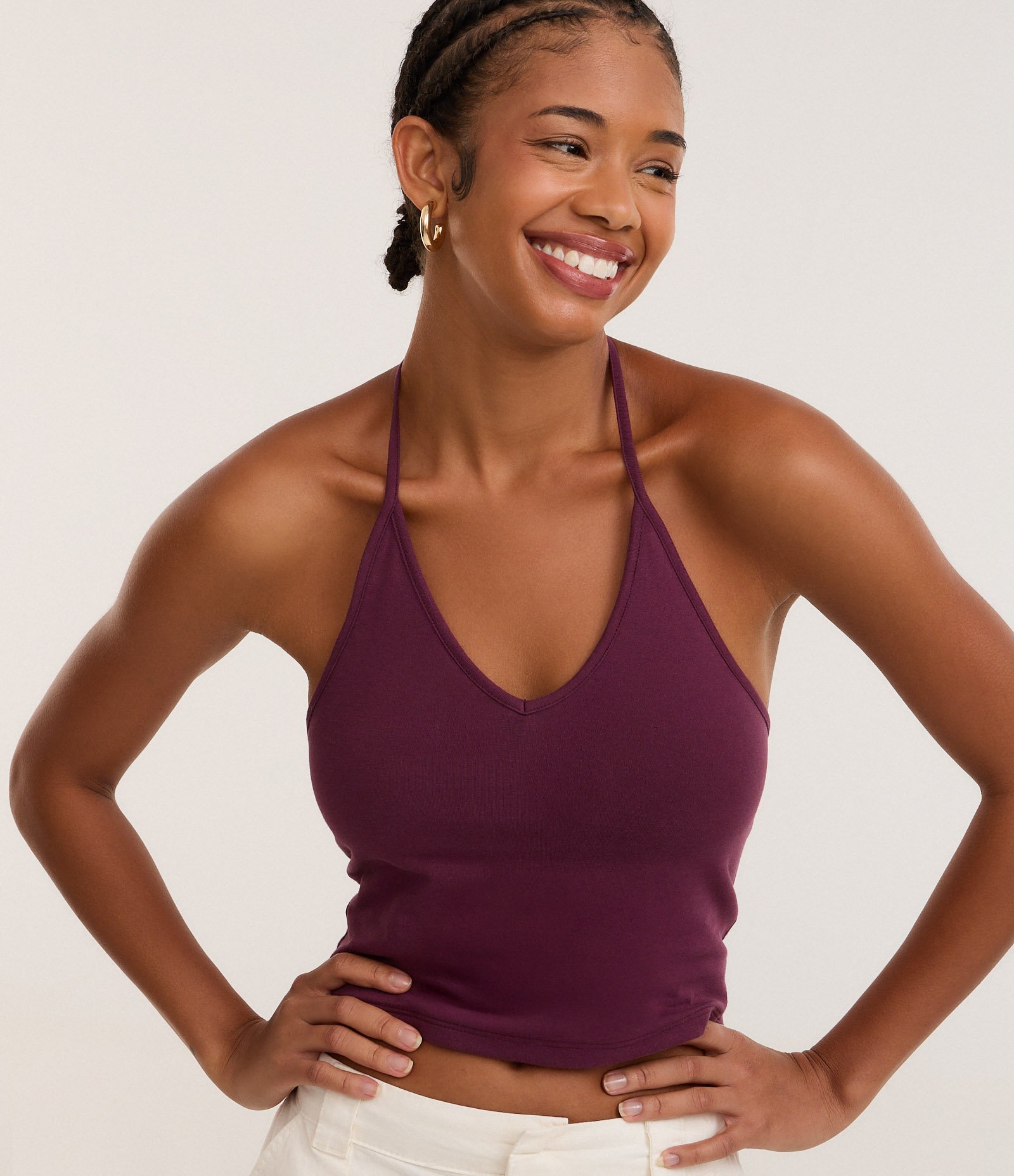 Blusa Cropped Frente Única em Cotton com Amarração Roxo 4