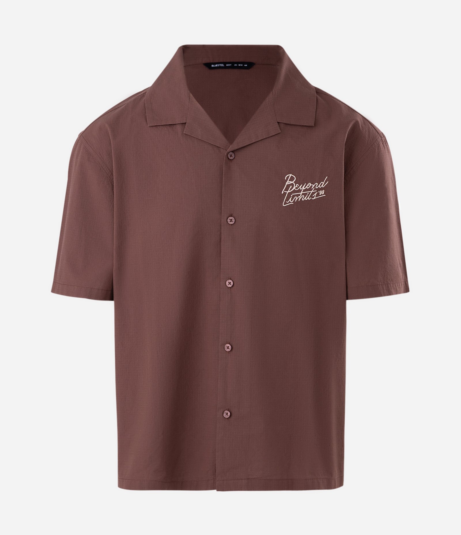 Camisa Boxy Manga Curta Texturizada com Lettering Bordado Marrom 5