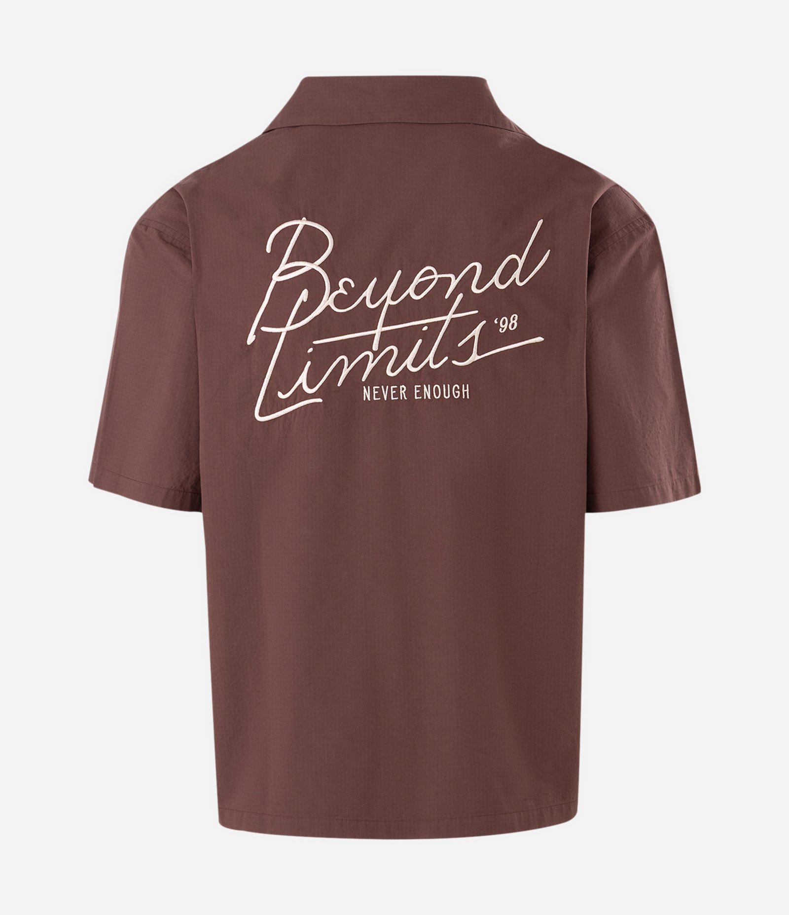 Camisa Boxy Manga Curta Texturizada com Lettering Bordado Marrom 6