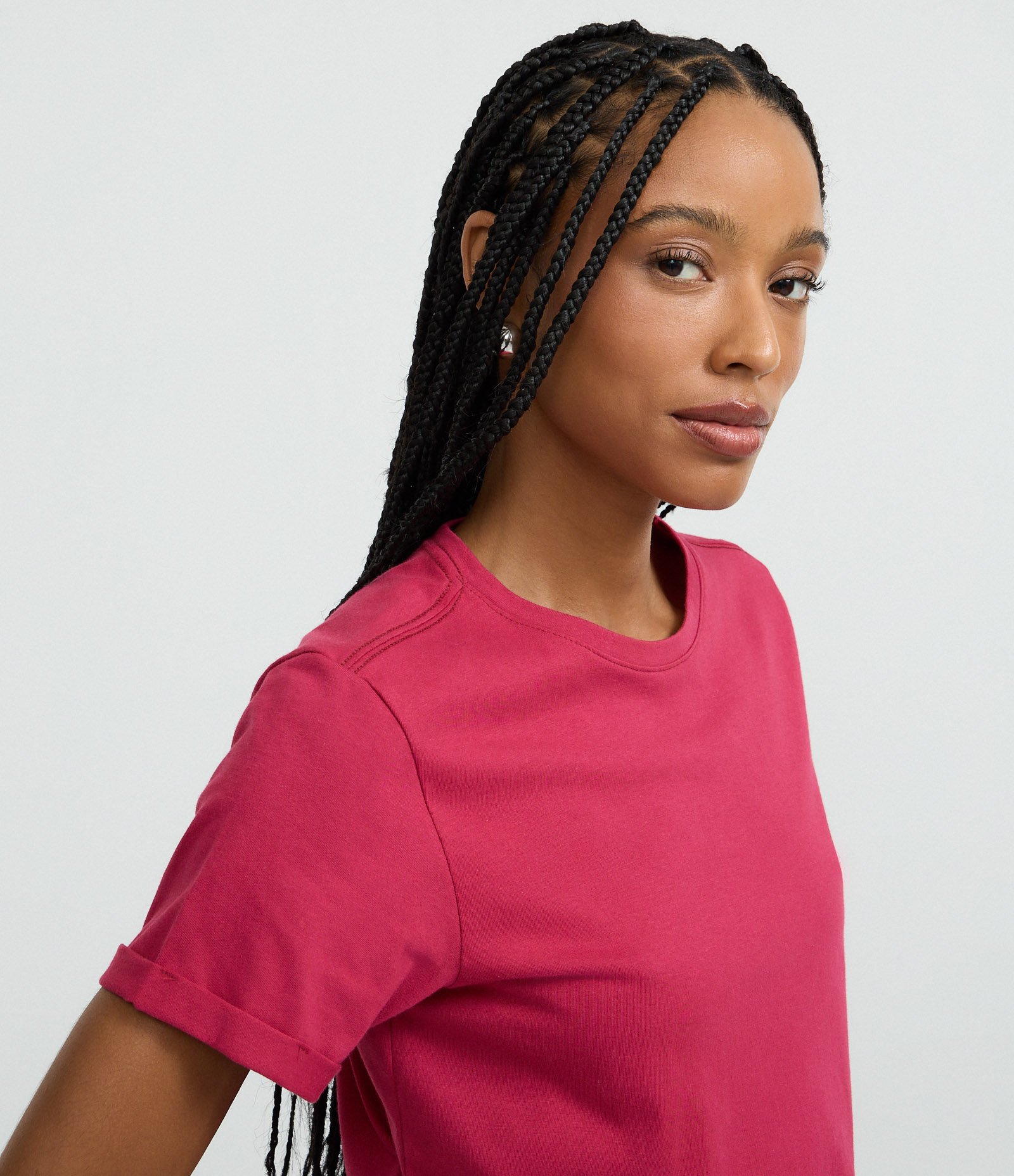 Camiseta Regular em Algodão com Manga Dobrada Vermelho 4