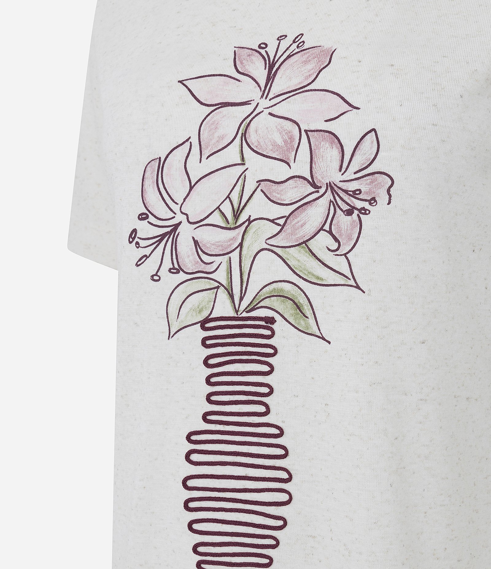 Camiseta Slim em Algodão com Estampa Bordada Vaso de Flores Branco 2