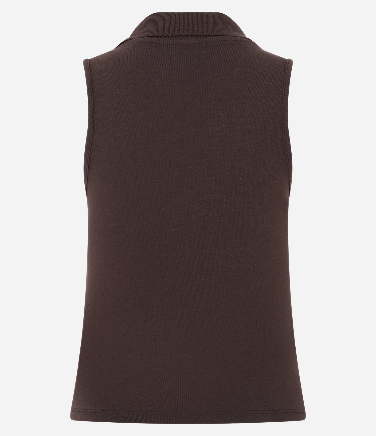 Blusa Polo em Decote V Sem Mangas Marrom Escuro 7