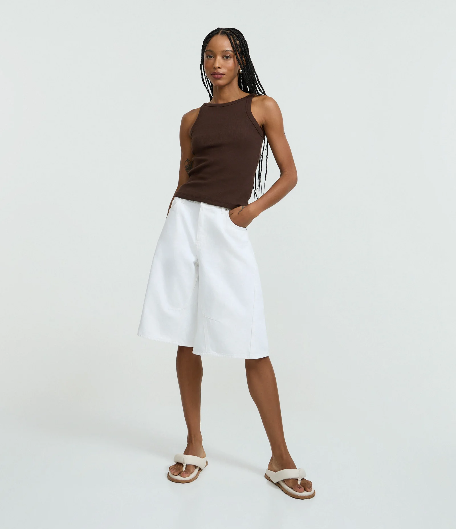 Blusa Regata Canelada em Ribana de Algodão Marrom 2