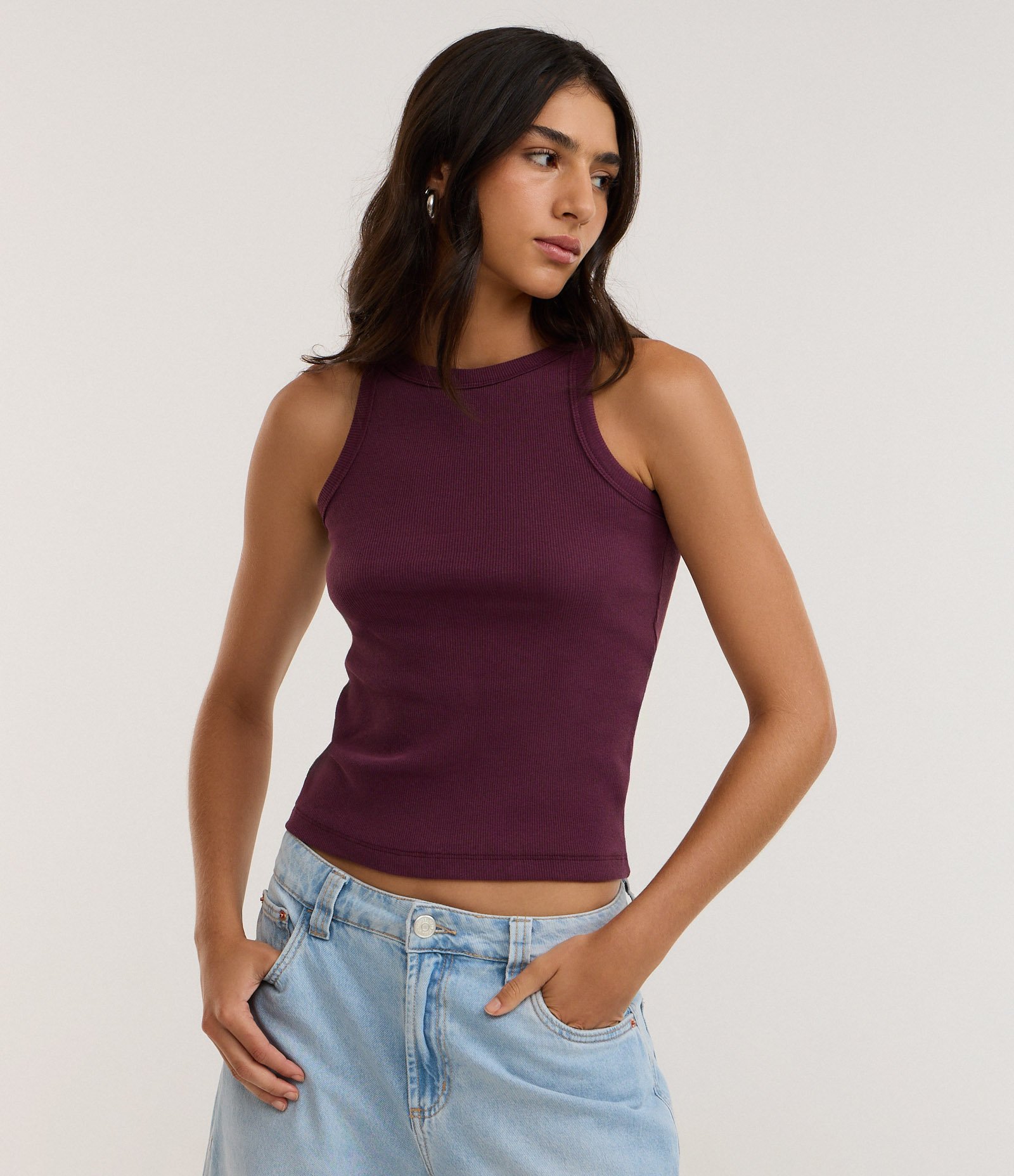 Blusa Regata Canelada em Ribana de Algodão Roxo 1