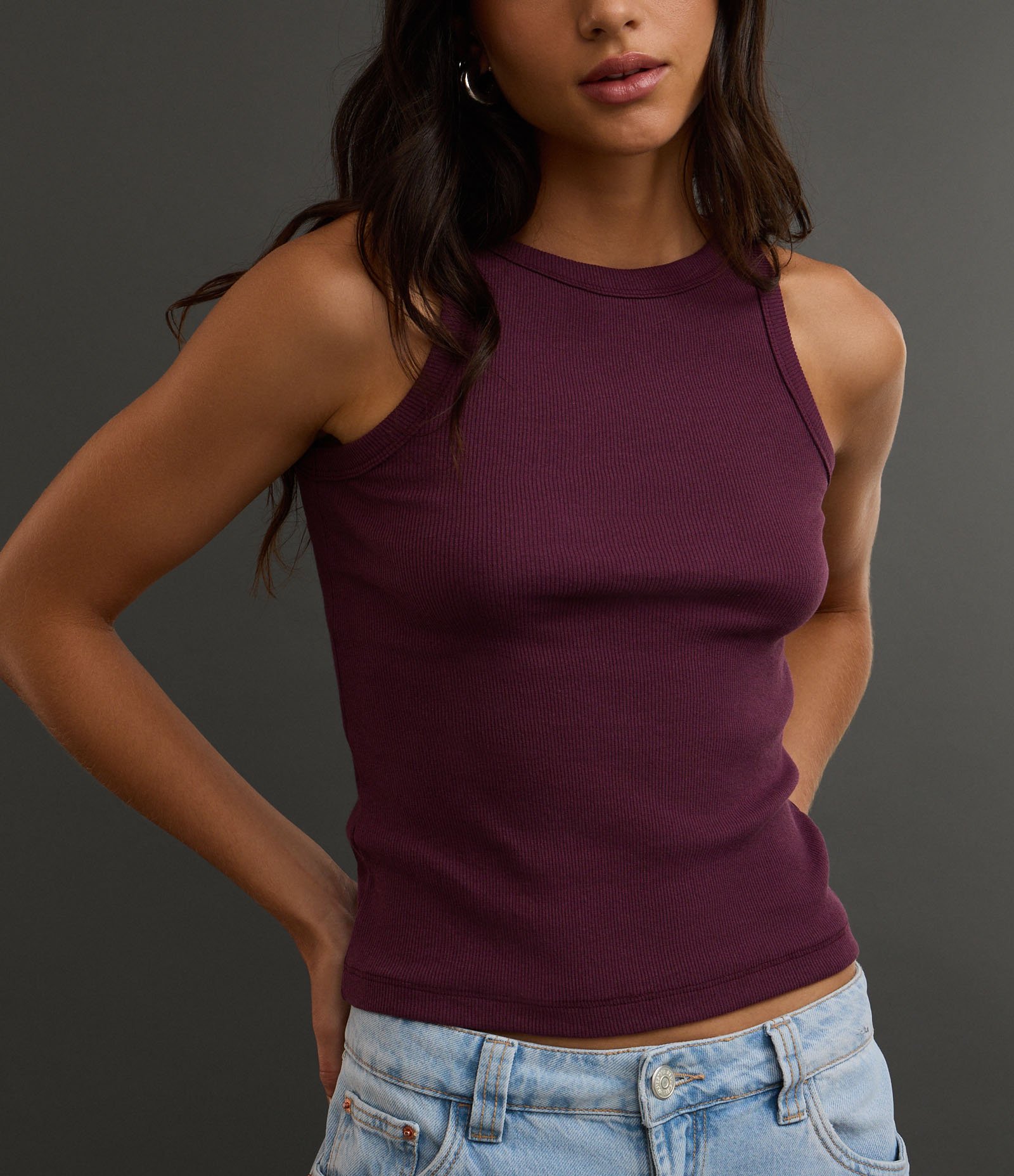 Blusa Regata Canelada em Ribana de Algodão Roxo 5