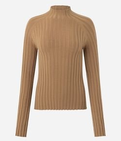 Blusa em Tricô com Gola Alta e Manga Longa