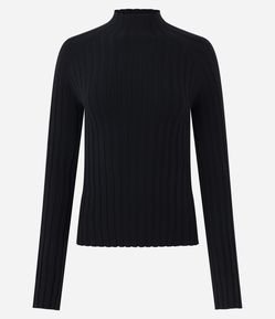 Blusa em Tricô com Gola Alta e Manga Longa