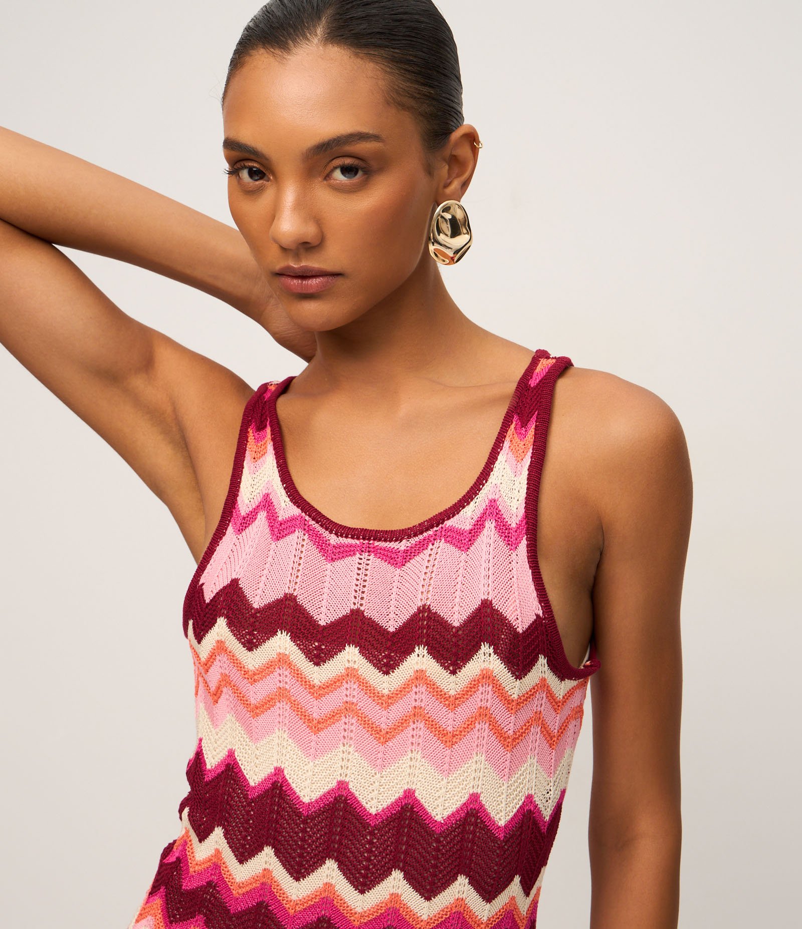 Vestido Long Midi em Tricô com Listras Zigue e Zague de Jacquard Multicores 3